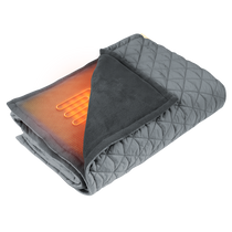 Gray Cove heated portable blanket with heat zones highlighted on blanket