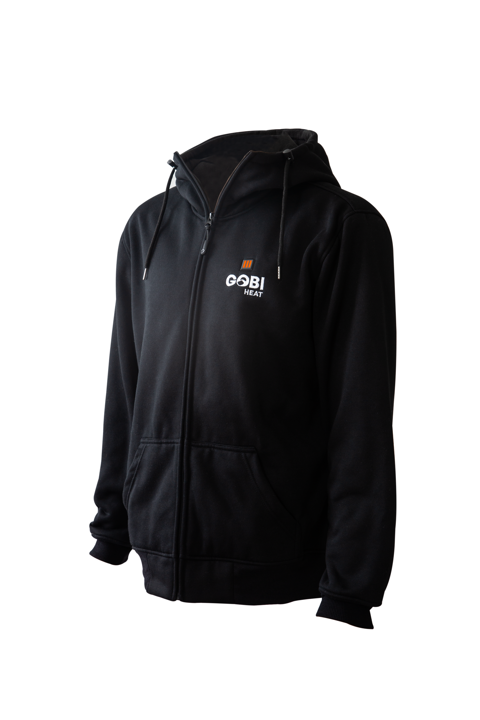 Ridge Men's Heated Hoodie in Onyx, front view on transparent background