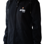Ridge Women's Heated Hoodie in Onyx, front view on transparent background