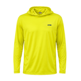Full front view of the GOBI HELIO men’s high-visibility yellow sun hoodie.