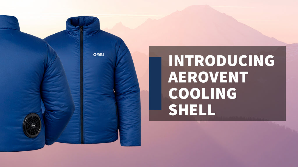 AeroVent Cooling Shell product introduction video showing removable sleeves, active cooling fan system, neck vent, lightweight breathable fabric, and three fan speed settings.