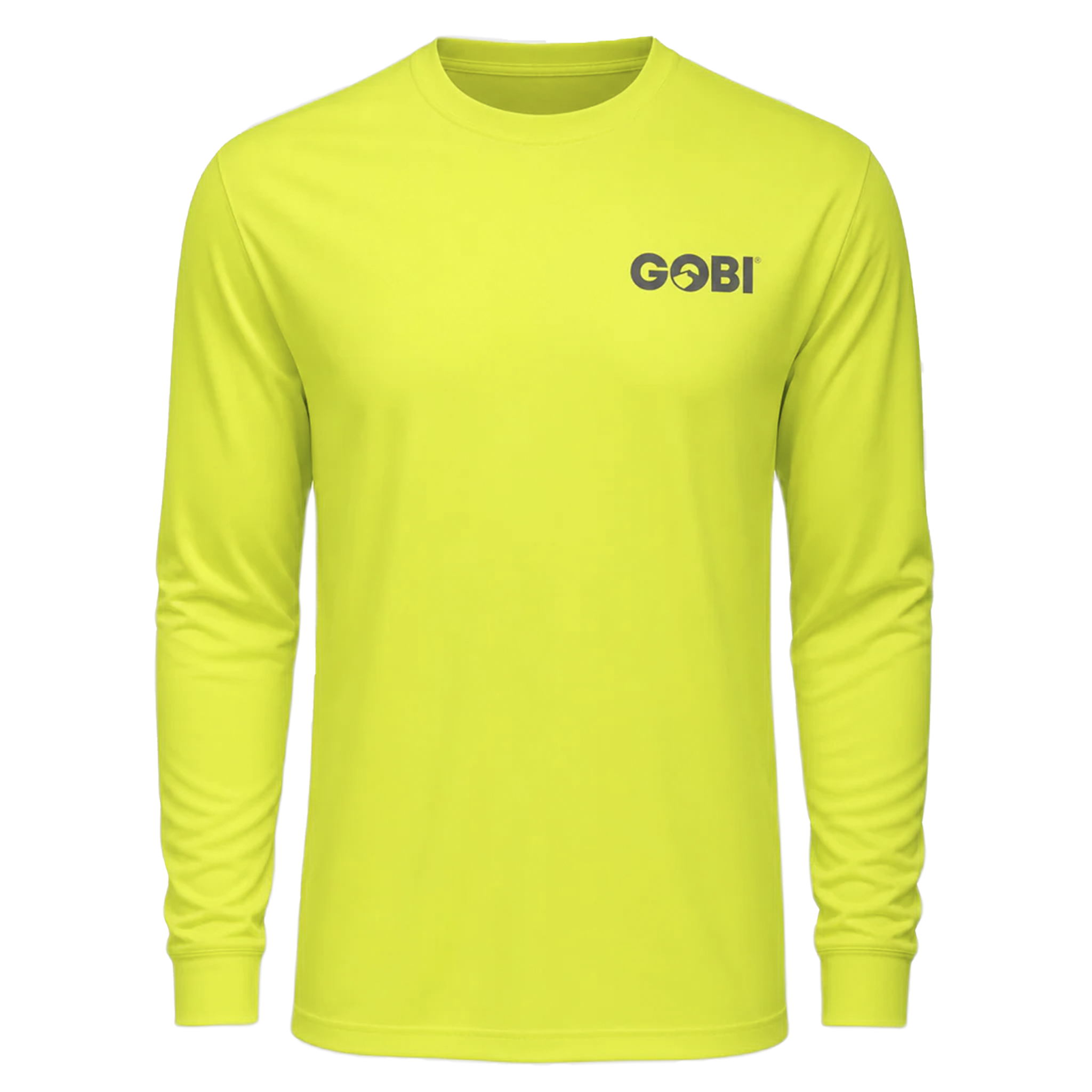 Ray Men's UPF Sun Long-Sleeved T-Shirt front view - hi-vis yellow crew neck