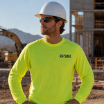 Man wearing Ray Men's UPF Sun Long-Sleeved T-Shirt on a construction site