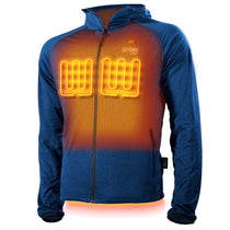 Blue Men's Apex Heated Hoodie front view with heat zones on chest