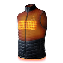 Dune heated vest for men in Onyx with heat zones highlighted on chest